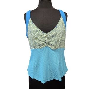 Usindo Bohemian Patchwork Blue and Yellow Sequin Metmaidcore Tank Top